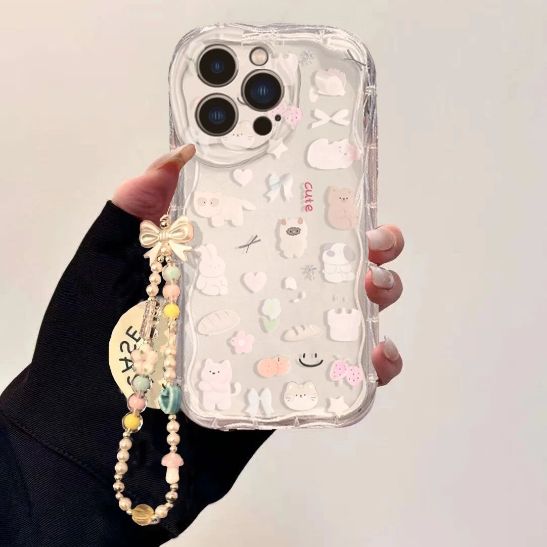 Cute Cat Bow Wrist Chain Case  - Cute Cartoon Wrist Strap Silicone Case 评论和价格