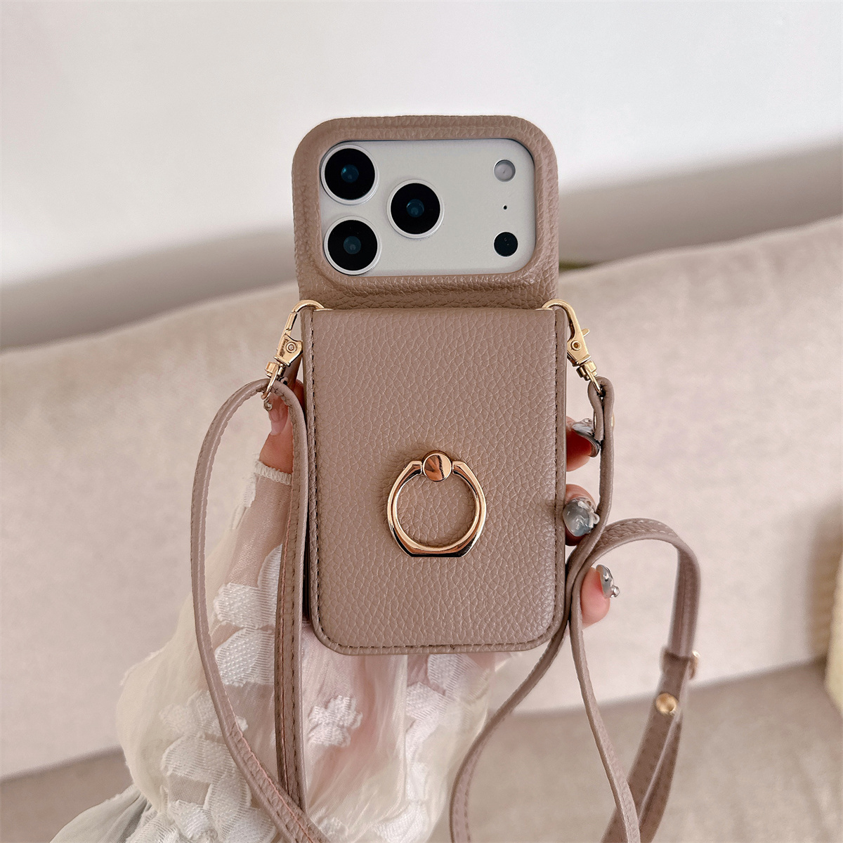 Crossbody Lanyard with Ring Ca - Leather Wallet Card Holder Phone Cover 评论和价格