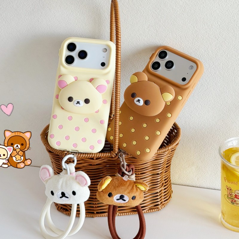 3D Rilakkuma Bear Polka Dot Si - Cute Cartoon Wrist Strap Silicone Case 评论和价格